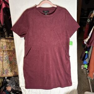 Forever 21 Burgundy Dress Mini Drop Waist Pocketed Soft Fabric Size OX